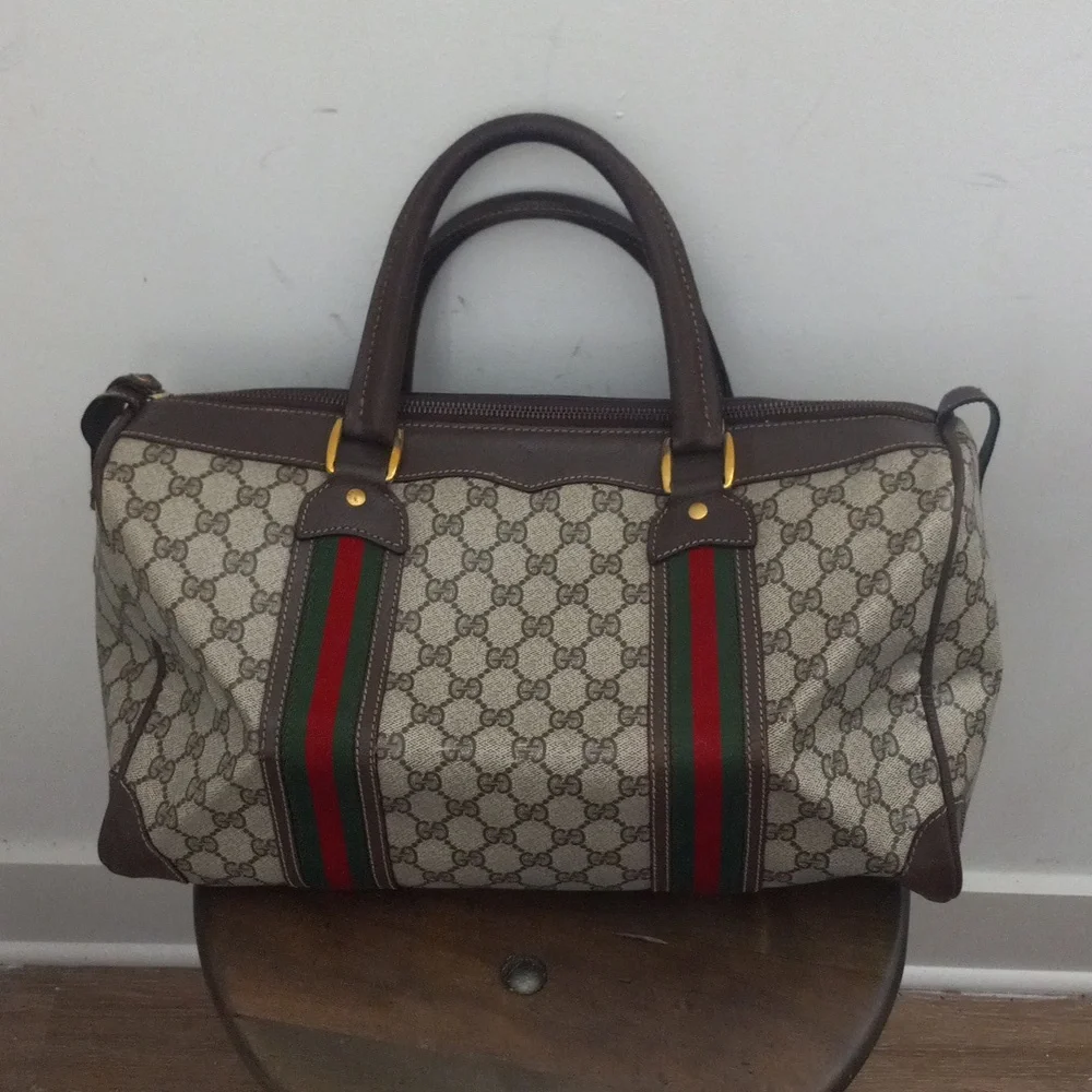 Authentic Vintage Gucci GG Monogram Supreme Sherry Web Ophidia Large Boston Bag - Picture 3 of 10